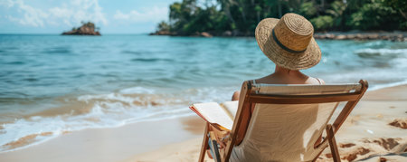 Escape to serenity! A tranquil beach scene bathed in warm sunlight, perfect for relaxation and rejuvenation Gentle waves lap the shore, while the vast ocean stretches endlessly beyond Find peace and reconnect with nature in this idyllic getaway AI Generativeの素材