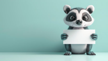 Behold an adorable cartoon raccoon holding an empty sign inviting you to add your own text or message to create a unique and captivating visual The minimalist teal background enhances the charm of the raccoon and allows your words to take center stage Whether for playful announcements, heartwarming messages, or imaginative stories, this versatile design invites you to unleash your creativity and share your messages with a touch of adorable charm AI Generativeの素材