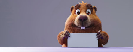 Introducing an adorable cartoon groundhog holding a blank sign, perfect for children&#39;s content and greeting cards This cute and funny animal illustration features a vibrant color palette and playful expressions, capturing the charm and curiosity of these beloved creatures Its blank sign offers ample space for your custom messages, making it versatile for a variety of projects that will bring joy to audiences of all ages AI Generativeの素材