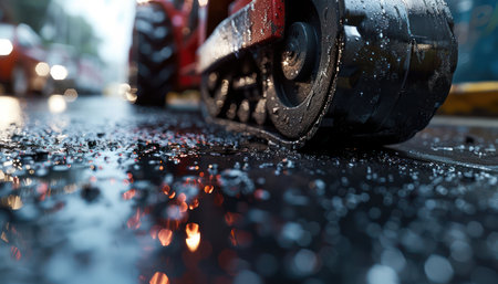 This captivating image captures the raw energy of road construction Witness the smooth asphalt being laid, a testament to the relentless progress shaping our infrastructure Every layer of pavement represents a step towards a more efficient and connected future AI Generativeの素材