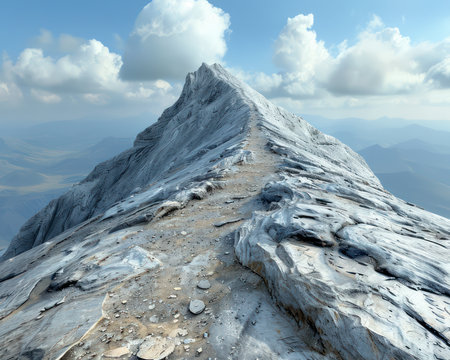 Embark on a thrilling mountain summit trek, where diverse terrain and rocky paths lead to breathtaking views Challenge yourself as you explore the majestic peak, rewarded with panoramic vistas that will leave you in awe This trek is a journey of adventure and breathtaking beauty AI Generativeの素材