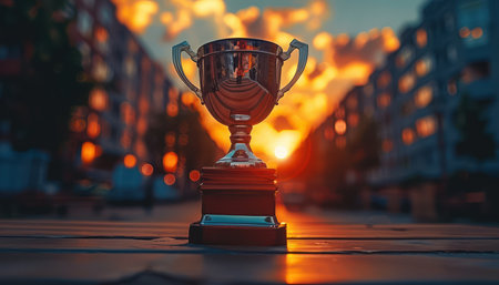This powerful image captures the essence of financial triumph and business success A gleaming trophy symbolizes revenue victory, inspiring your team to achieve greatness Perfect for marketing campaigns, presentations, and motivating your workforce to reach their full potential AI Generativeの素材