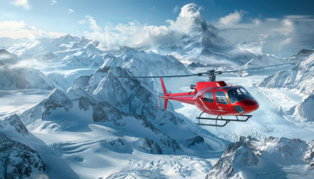 Experience the ultimate thrill with our breathtaking helicopter expedition Soar above majestic mountains and stunning landscapes, creating memories that will last forever Book your adventure today and discover new thrills! AI Generativeの素材