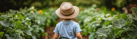 A young boy embarks on a captivating journey through the heart of farm life From the gentle touch of the earth to the vibrant symphony of nature, he discovers the wonders of agriculture, witnessing the cycle of life and the interconnectedness of all things AI Generativeの素材