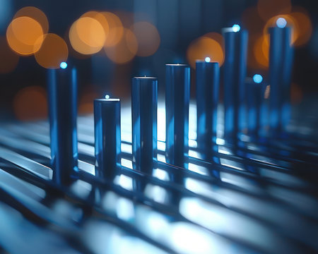 This bar chart visually represents the steady growth of corporate revenue The ascending bars illustrate a consistent upward trend in business performance, showcasing the company's success in achieving its target revenue goals The chart effectively visualizes the company's positive trajectory and progress towards success AI Generativeの素材