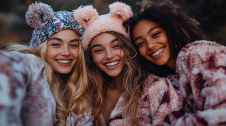 Embrace childhood nostalgia with a cozy sleepover celebration! You and your best friend can relive those fun, laughter-filled nights in matching pajamas Indulge in the ultimate comfort and create lasting memories as you bond over shared stories and endless giggles AI Generativeの素材