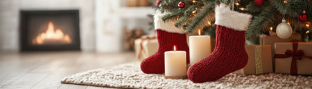 Embrace the festive spirit with a beautifully decorated Christmas tree Adorned with a cozy stocking and twinkling candles, this holiday centerpiece creates a warm and inviting ambiance in your home It's the perfect touch to elevate your Christmas d cor and spread holiday cheer throughout the season AI Generativeの素材