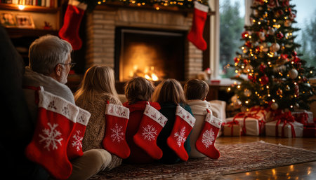 Gather your loved ones this Christmas for a heartwarming celebration filled with cozy fireplace moments, exciting stocking stuffers, and the magical glow of a sparkling tree Create lasting memories and cherish the true spirit of the season AI Generativeの素材