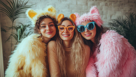 Turn your indoor studio into a laughter-filled haven! Unleash your inner goofball with our fun photo booth ideas Dress up with playful costumes and wacky accessories, creating hilarious memories with your friends Strike a pose and capture the unforgettable moments! AI Generativeの素材