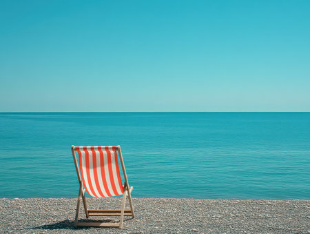Imagine sinking into a deck chair on a pristine beach, the gentle ocean breeze caressing your skin Golden sunlight bathes the shore, while the sound of waves crashing creates a tranquil symphony Escape the stress of everyday life and embrace the serene beauty of the coast, where summer days unfold AI Generativeの素材