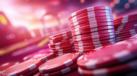 Get ready for an electrifying casino night! Immerse yourself in a vibrant atmosphere, where colorful chips and strategic gameplay collide Experience the thrill of winning, fueled by a mix of luck, skill, and entertainment This is a night you won't want to miss! AI Generativeの素材