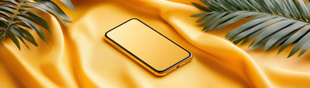 This eye-catching mockup features a mobile phone against a vibrant yellow background Its blank screen is ideal for showcasing your app, website, or product design The bright yellow creates a cheerful and attention-grabbing visual, perfect for promoting your brand and highlighting your latest offering AI Generativeの素材