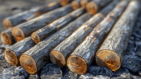 A close-up of neatly stacked logs showcases their natural wood texture, ideal for firewood, construction, and crafting Their rustic beauty symbolizes strength and durability, making them a natural material for building, creating, and warming your home AI Generativeの素材