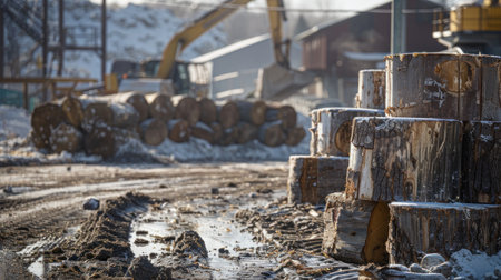 Step inside the bustling world of timber processing! This captivating look explores the raw power of a sawmill, showcasing the transformation of chopped logs into valuable lumber Witness the intricate machinery and skilled workers who bring wood to life, revealing the industry's vital role in our world AI Generativeの素材