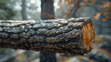 A charred log, close-up, reveals intricate wood patterns, a testament to the resilience of nature The rough surface, marked by fire's impact, highlights the raw beauty of the forest This image evokes the power of nature, perfect for design, photography, or as a poignant reminder of its resilience AI Generativeの素材