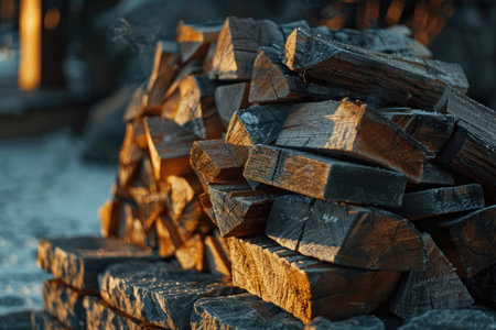 Warm up your winter with sustainably sourced firewood logs Perfect for cozy fireplaces and wood-burning stoves, these natural forest products provide renewable energy and rustic charm Enjoy the warmth and comfort of nature's gift, while supporting sustainable forestry practices AI Generativeの素材