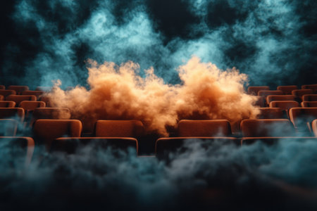 Anticipation hangs thick in the hushed auditorium, smoke swirling like a promise Empty seats await, a silent audience poised for the magic to unfold The curtain waits, poised to rise on a classic performance, its hushed stillness pregnant with the thrill of imminent spectacle AI Generativeの素材