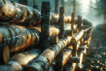 This high-resolution texture captures the natural beauty of stacked logs, featuring rough bark, knots, and realistic detail Ideal for 3D modeling, design, and backgrounds, it provides an authentic timber texture resource for artists and designers seeking a touch of nature in their creations AI Generativeの素材