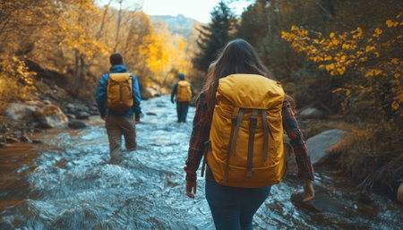 Embrace the call of adventure with our stunning images that capture the spirit of outdoor exploration Trendy backpackers, ready to discover majestic nature trails, will find inspiration in these visuals, fueling their desire for exciting journeys Let our pictures ignite your passion for the wild and guide you on your AI Generativeの素材