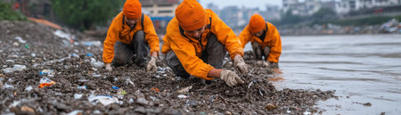 Our community is coming together to protect our waterways! Volunteers are cleaning up the riverbank, removing debris and restoring its natural beauty By working together, we can ensure a healthy environment for all Join us in making a difference for our river and our future! AI Generativeの素材