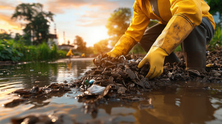 Join our dedicated volunteers as they work by the lake, sorting waste and promoting environmental sustainability Together, we can make a difference in protecting our natural resources Every action, no matter how small, contributes to a cleaner, healthier environment Join us! AI Generativeの素材