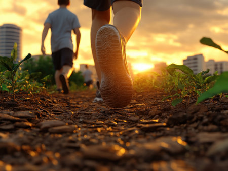 A group of friends embark on a sustainability walk, fostering environmental awareness and promoting action They discuss eco-friendly practices, explore local green spaces, and connect with nature Their shared journey inspires individual and collective efforts towards a sustainable future AI Generativeの素材