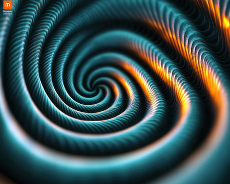 This mesmerizing abstract artwork features hypnotic aqua spirals, converging lines, and a dynamic visual pattern The psychedelic, fractal design evokes a whirlpool of swirling blue and orange hues, inspired by the sea Its circular, geometric forms create an intriguing visual illusion, perfect for adding a modern touch to any space AI Generativeの素材