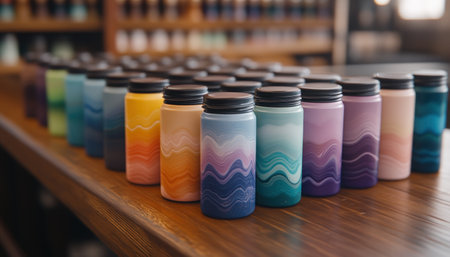 Brand Name crafts artisanal beverages that are more than just drinks; they're works of art Each bottle, handcrafted with passion, showcases a unique blend of flavors and vibrant colors Explore their refreshing range, where meticulous care and artistry create a delightful experience with every sip AI Generativeの素材