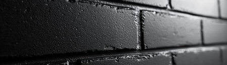 This sleek, black textured matte brick wall embodies minimalist design, perfect for modern interiors, architecture, and backgrounds Its dark, rough surface creates an abstract brickwork texture, ideal for industrial, loft, and urban design aesthetics AI Generativeの素材