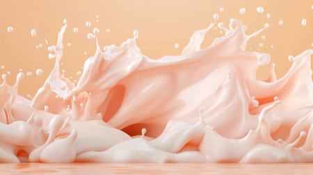This captivating digital illustration showcases a mesmerizing milk splash, perfect for dairy, coffee, or smoothie branding Its creamy texture and artistic design create a visually stunning appeal, ideal for advertisements, packaging, and brand identity The high-quality illustration elevates the visual experience, leaving a lasting impression AI Generativeの素材