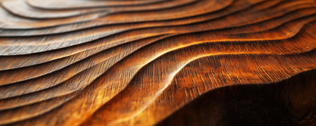 A close-up reveals the intricate beauty of wood grain, its earthy tones highlighting the natural lines and textures of the timber This macro photograph captures the organic patterns within the wood, showcasing the mesmerizing details that make each piece unique AI Generativeの素材