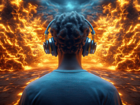 A woman, radiating urban sophistication, stands bathed in soft light, her sleek headphones reflecting the chic electronic vibe Dressed in fashionable attire, she embodies modern luxury, a stylish portrait of effortless cool The scene evokes a sense of stylishness and grace, capturing the essence of urban chic AI Generativeの素材