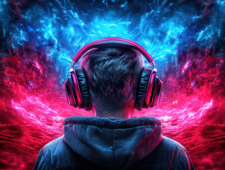He's a vision of the future, bathed in the glow of abstract art, his luxury headphones sealing him in a world of sophisticated sound Every detail, from his cutting-edge tech to his fashionable attire, speaks of a man who embraces the newest and boldest Experience the future of audio through AI Generativeの素材
