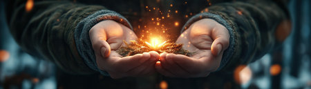 A captivating photograph bursts with shimmering magic, radiating warm light and wonder Glowing energy dances in the air, creating an enchanting atmosphere perfect for fantasy, whimsy, and enchanting tales The image sparks a sense of awe and invites viewers to embrace the extraordinary AI Generativeの素材