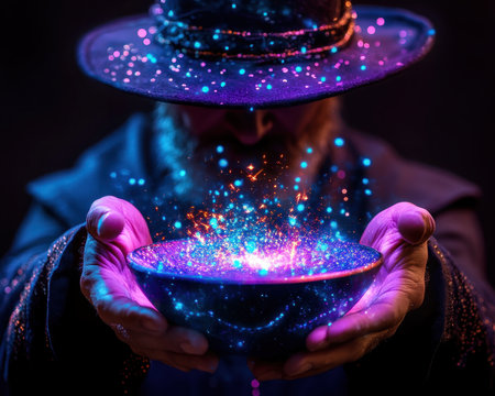 Prepare to be amazed! Witness a master illusionist weave a spellbinding spectacle using light and shadow Experience the impossible as visual illusions dance before your eyes, leaving you breathless with wonder and awe AI Generativeの素材