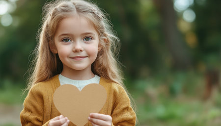 A tiny hand clutching a heart-shaped card, a symbol of love and family bond This adorable daughter's sweet gesture radiates affection, capturing a warm and emotional moment It's a celebration of love and family, reminding us of the precious connections that bind us together AI Generativeの素材