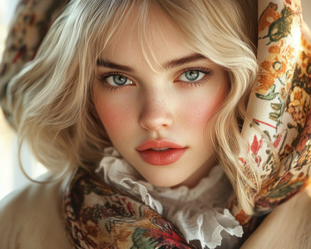 A vision of modern femininity, she radiates confidence and grace Dressed in elegant beige tones, her poised demeanor and stylish outfit speak volumes about her strength and refinement An embodiment of power and sophistication, she commands attention with her subtle yet striking presence AI Generativeの素材