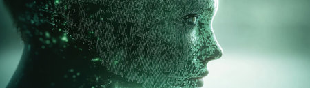 A mesmerizing image depicts a human head enveloped in swirling binary code, symbolizing the pervasive influence of AI automation The digital stream signifies the rapid advancement of technology and its transformative impact on our lives, highlighting the future of artificial intelligence in shaping our world AI Generativeの素材