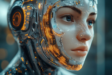 The future of automation is being reshaped by the convergence of human intelligence and artificial intelligence powered by machine learning This fusion, intertwined with binary code, is creating a new era of intelligent automation, where human capabilities are amplified by technology AI Generativeの素材