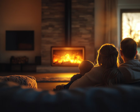 Imagine the crackle of a fire, casting warm light on a family gathered close Laughter mingles with the scent of woodsmoke, creating an atmosphere of pure comfort and love This is the essence of "The Warmth of Home," a moment where family bonds are strengthened and cherished memories are made AI Generativeの素材