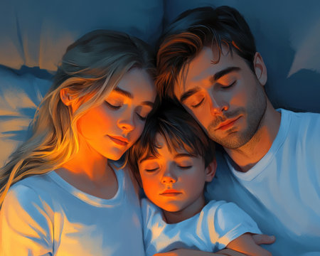 A tapestry of love unfolds on the couch, where a family finds comfort and warmth Nestled together, they share a moment of pure bliss, their love radiating through their embrace The picture embodies the essence of family bonding, a sanctuary of protection and unwavering affection AI Generativeの素材