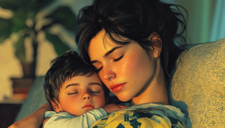 Imagine the warmth of a shared blanket, laughter echoing, and the comforting feeling of belonging This image captures the essence of a cozy family moment on the couch, a symbol of togetherness, security, and love that binds family members in a tapestry of shared joy AI Generativeの素材