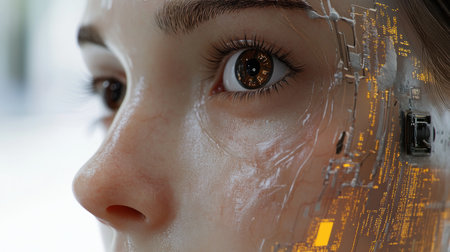 Imagine a future where AI enhances human intelligence, not replaces it This future blends automation networks with human minds, creating a seamless integration of code and cognitive abilities This AI-powered human head represents the next step in intelligence, where machines and humans work together to unlock new possibilities AI Generativeの素材