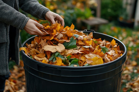 Embrace sustainable living by adding fall leaves to your compost bin This eco-friendly practice turns garden waste into nutrient-rich soil, enriching your garden and reducing waste Enjoy the benefits of composting: from improved plant growth to a healthier environment It's a simple, rewarding way to live greener and create a AI Generativeの素材