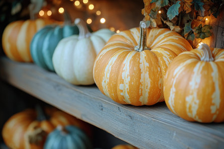 Embrace the cozy charm of autumn with rustic fall decor! Create a warm and inviting atmosphere in your home with pumpkins, flickering lights, and earthy accents This enchanting display captures the essence of the season, making your space feel like a welcoming retreat AI Generativeの素材