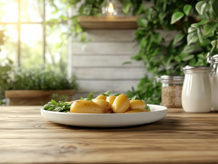 Step into a kitchen where warmth and rustic charm intertwine Soft lighting bathes the space, while harvest-inspired centerpieces and farmhouse decor create a cozy ambiance Every detail speaks of gratitude, inviting you to linger and savor the sensory delights of this inviting space AI Generativeの素材