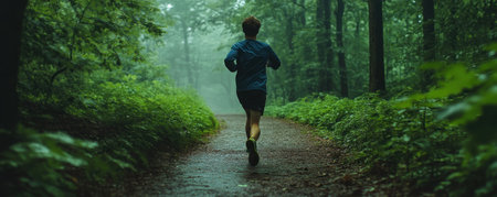 Escape to nature and invigorate your mind and body with a Forest Trail Run Embrace sustainability as you explore serene trails, breathe in fresh air, and experience the therapeutic power of nature Boost your well-being with an active and eco-conscious adventure AI Generativeの素材