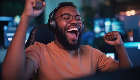 Achieve your goals and celebrate your online learning success! This inspiring image of a happy student in a modern home office, proudly displaying their certification, will motivate you to take the next step Get certified today and embark on your learning journey! AI Generativeの素材