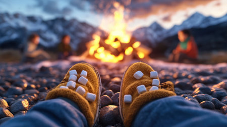 Gather around the crackling bonfire with your little ones as you roast marshmallows under the starry sky Create lasting family memories on a camping trip filled with cozy nights, delicious treats, and the magic of the great outdoors AI Generativeの素材