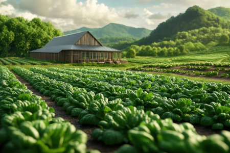 Escape to a picturesque community garden nestled amidst rolling hills and a charming rustic barn Grow organic vegetables and vibrant flowers, connect with nature, and foster a sense of community This idyllic setting offers the perfect blend of sustainability and tranquility AI Generativeの素材